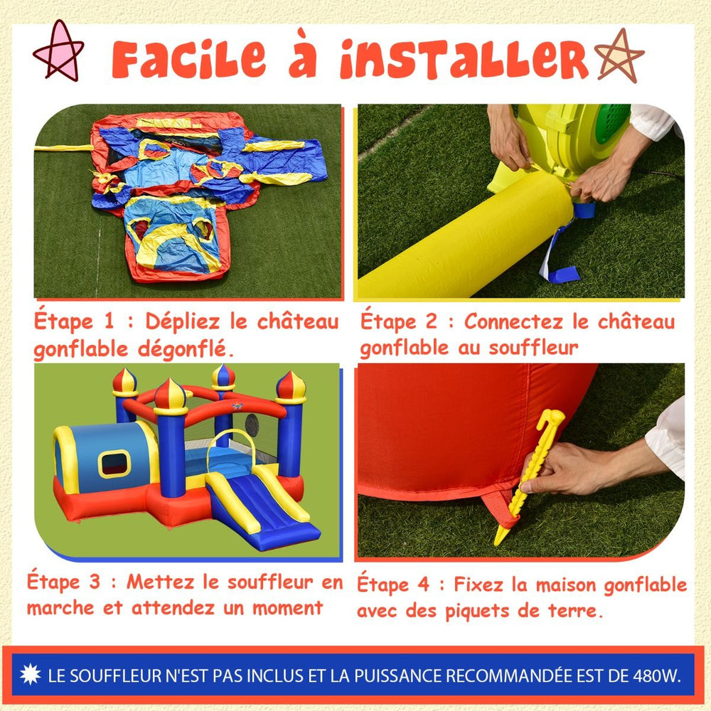 Château Gonflable pour Enfant avec Espace de Rebonds Petite Maison Toboggan Panier de Basket(sans Gonfleur) -