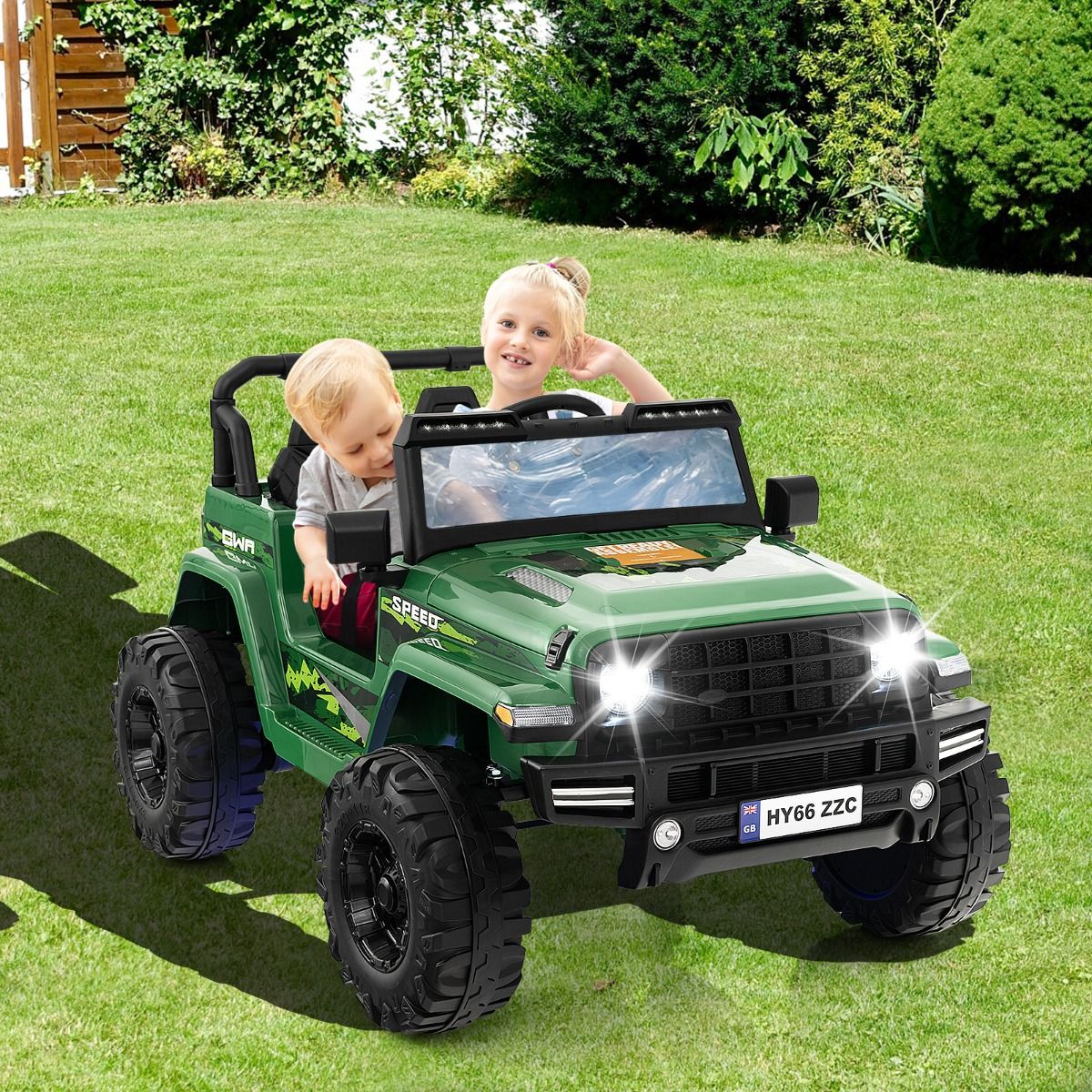 24V Voiture lectrique 2 Places Enfants avec Tlcommande 2,4G Musique LED Dmarrage Lent 2 Vitesses Charge 35kg pour 3-8 Ans+ Rouge/Rose/Vert -