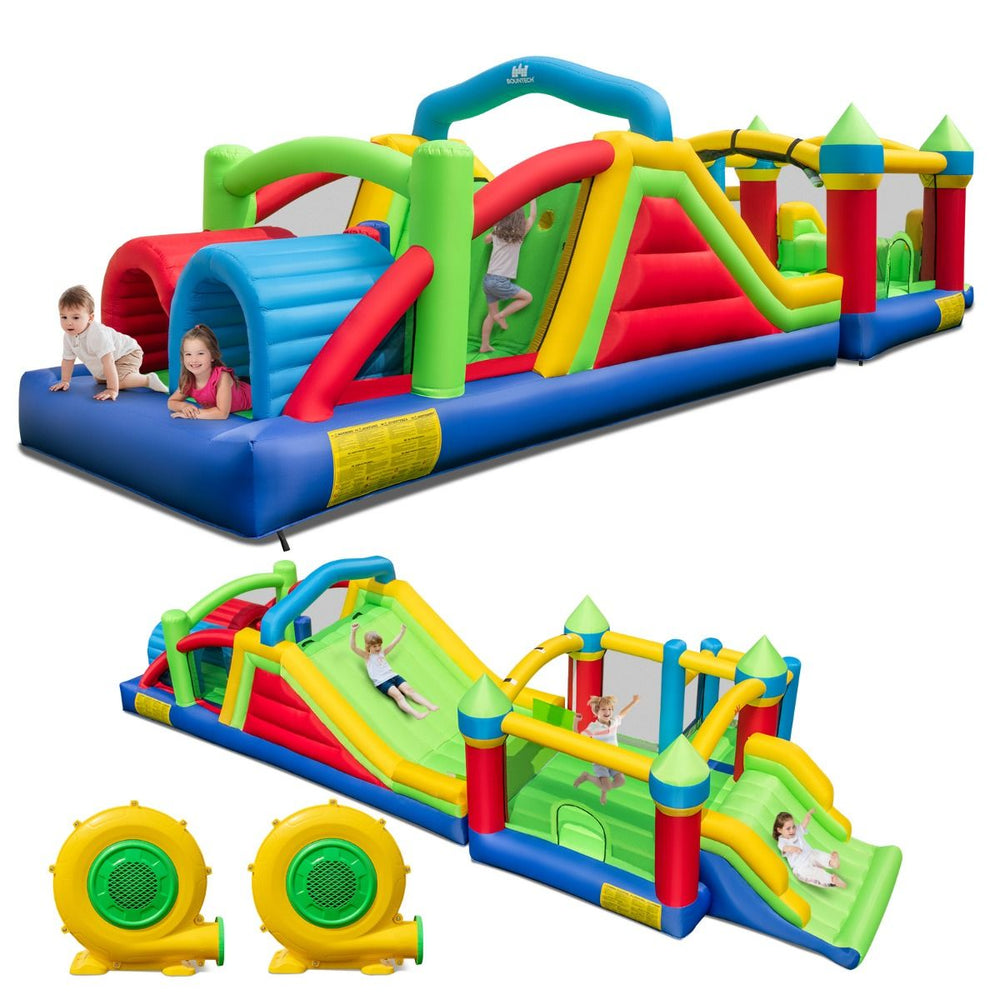Château Gonflable pour 4 Enfants avec 2 Toboggans Tunnels Zone de Rebond Escalade Obstacles Maison de Jeu avec Souffleur de 680 W -