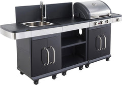 Cook'in Garden Cuisine extérieure modulable FIDGI 3 - Barbecue au gaz 3 brûleurs avec thermomètre Meuble d'appoint desserte et évier