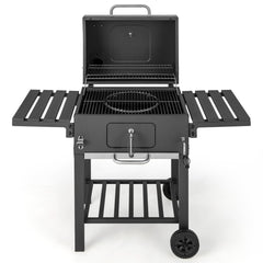 Barbecue  Charbon de Bois Portable avec 2 Tables d'Appoint Noir -