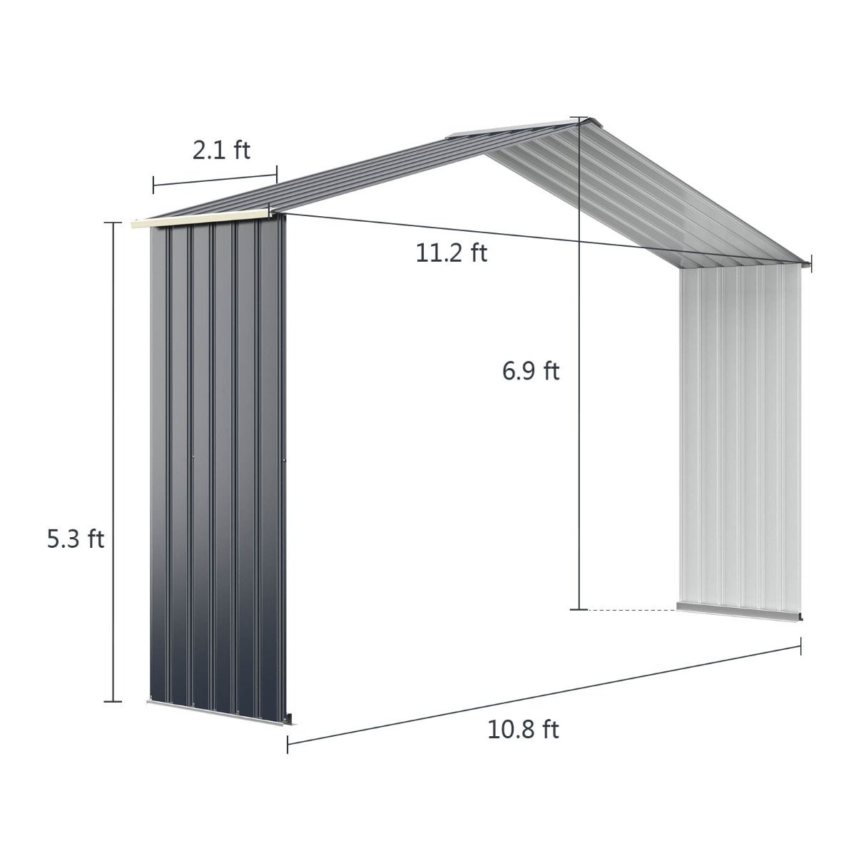 Abri de Jardin en Métal & Extension 10.85avec 2 Portes Coulissantes Verrouillables 4 Trous d’Aération Gris pour Vélo -