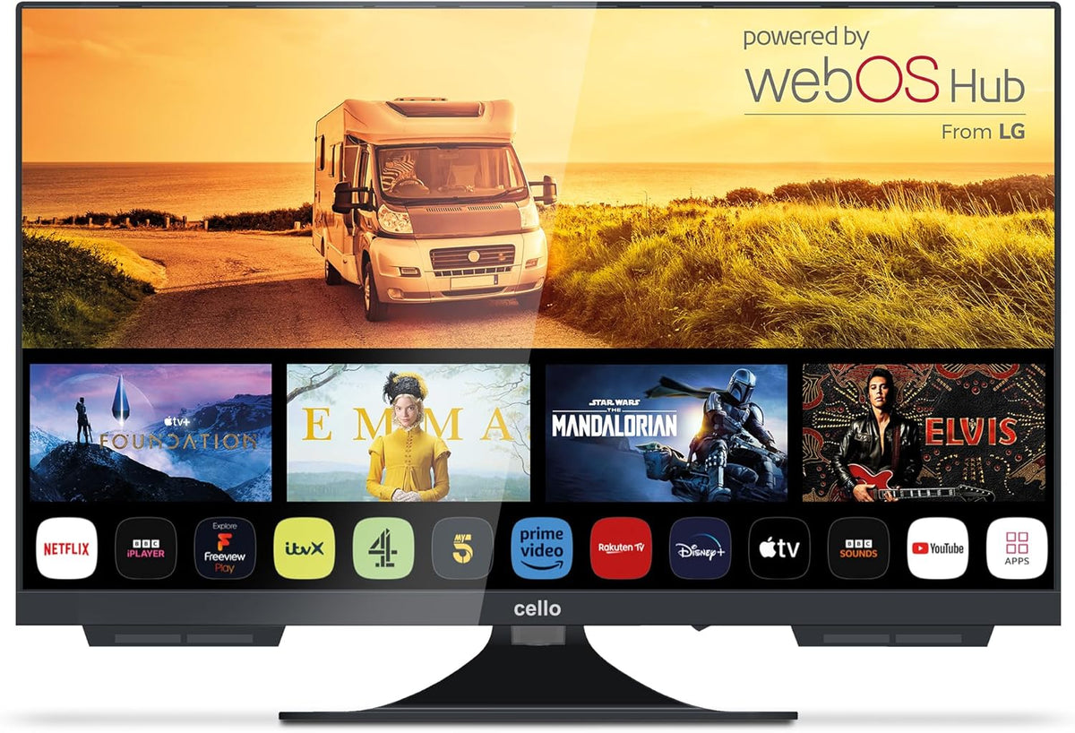 Cello C2224WS Trav 22" Zoll Smart Full HD 12V Camping Reise TV Rahmenlos Triple Tuner Bluetooth WebOS by LG Pitch Perfect Lautsprecher Wohnmobil LKW Boot [2024]