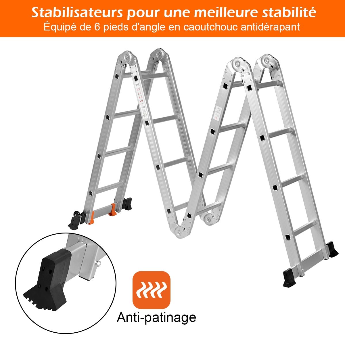 chelle Polyvalente 5 en 1 avec 2 Montants 4 Plis 15 Echelons Pliable et Multifonction Capacit 150kg en Aluminium -