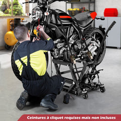 Cric Hydraulique pour Moto Capacité de 680 kg Table Élévatrice Moto Plateforme Réglable en Hauteur sur 3 Niveaux Rouge/Noir -