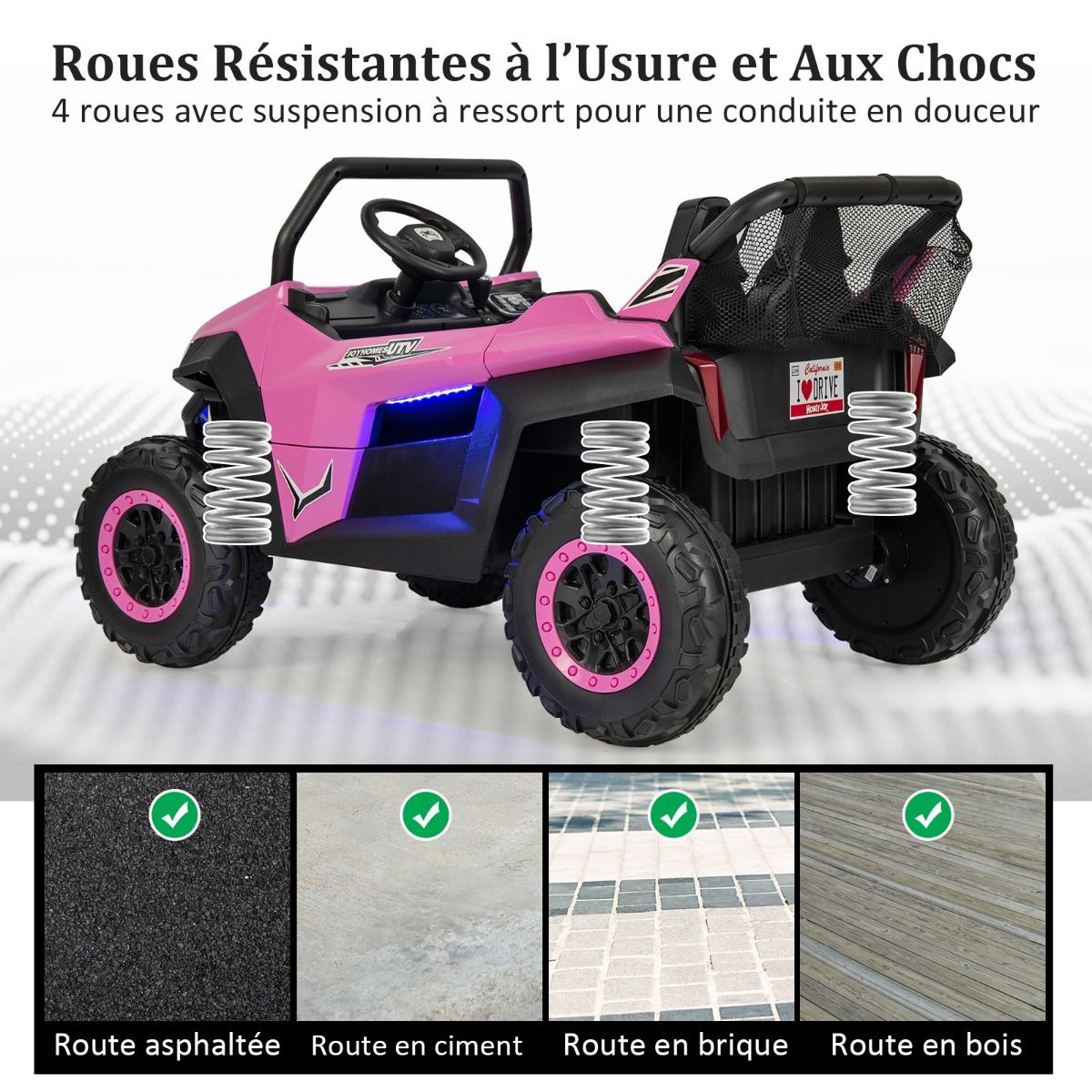 Voiture électrique Enfant 12 V Télécommande pour 3-8 Ans 2 Vitesses Ressort de Suspension Charge 59KG 118x74x71CM Noir/Rose/Rouge -