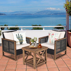 Ensemble Salon de Jardin en Bois d'Acacia Rotin Artisanal Anti-soleil Résistant aux Intempéries pour Porche Balcon Terrasse -