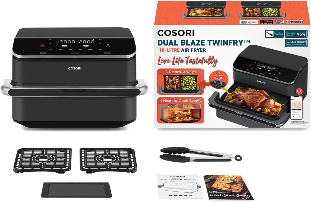 COSORI Air Fryer 10L Twinfry,Dual Zone Avec Sparateur Amovible,Capacit Flexible de 10L,Friteuse sans Huile 6-en-1,35鈩240鈩66% d'nergie en Moins,Livre de Recettes et Application