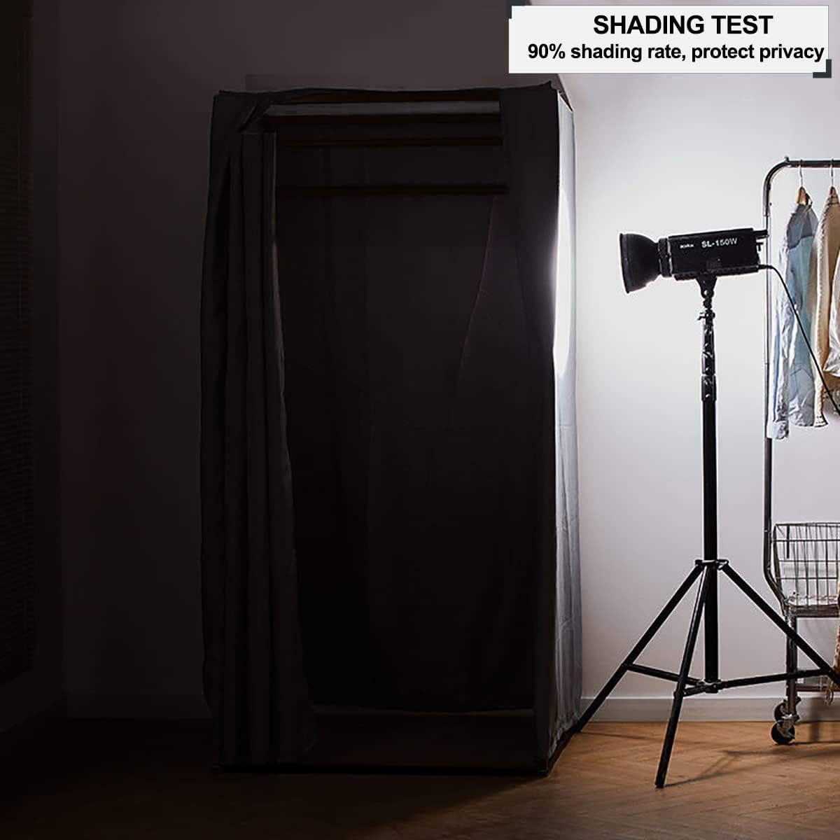 Cabine D'essayage Demontable, Vestiaire Portable avec Rideau, Temporaire Cabine D'essayage Mobile pour Magasin Vêtements Chambre Bureau Plage, (Noir, 100x100x200cm)