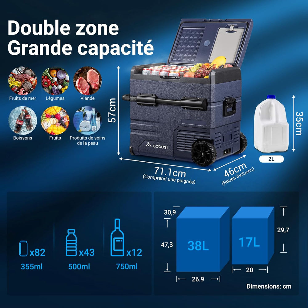 115L Glaciere Electrique Double Zone,Glaciere a Compression WiFi APP,12 V/24 V et 100-240 V Frigo Camping,-20 à 20 pour Voiture,Camion,Bateau,Camping,Car,Caravanes,Voyageant,Maison