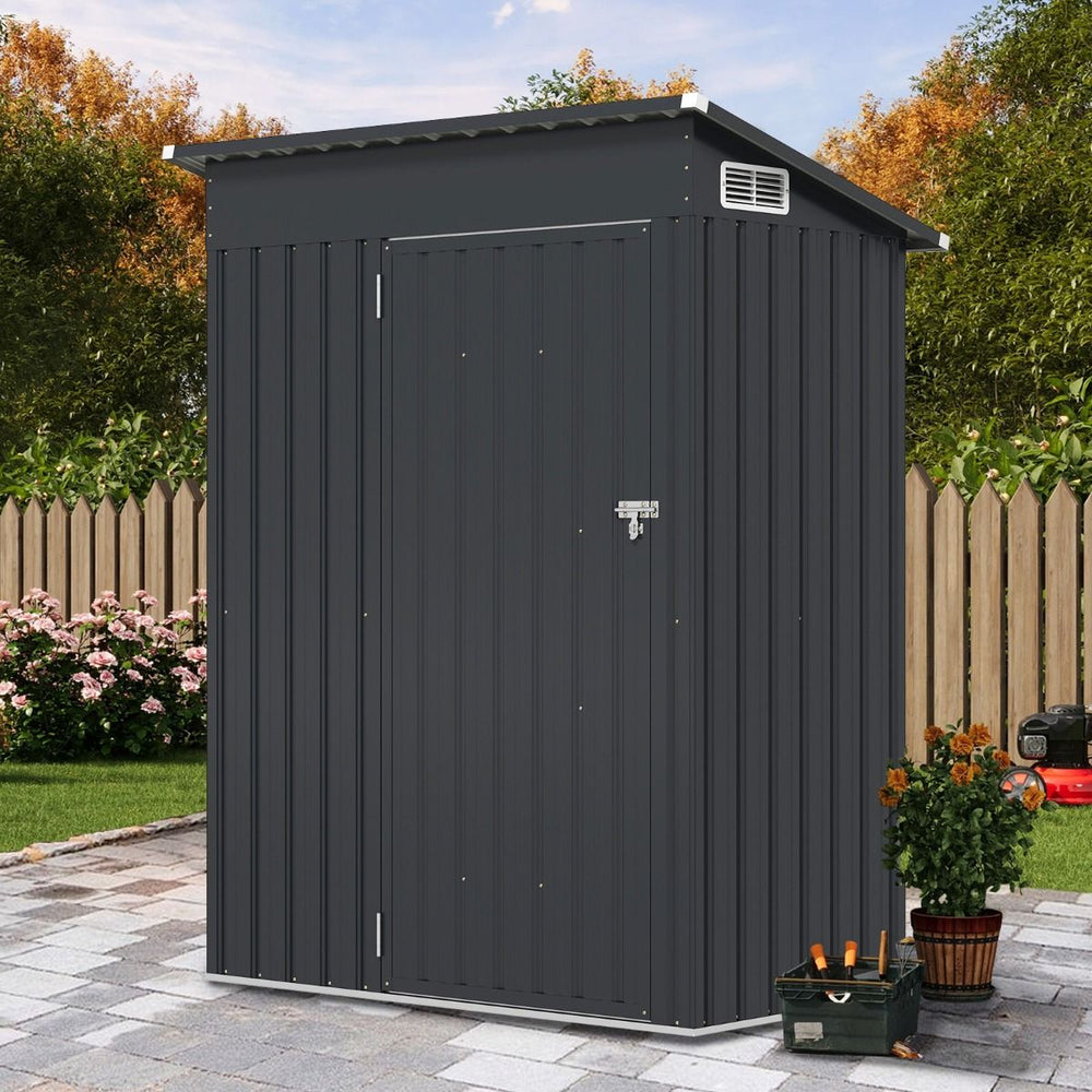Abri de Rangement Toutes Saisons Abri  Outils Utilitaire avec Toit en Pente Porte Ouvrante Arations Cadre en Mtal Galvanis Gris -