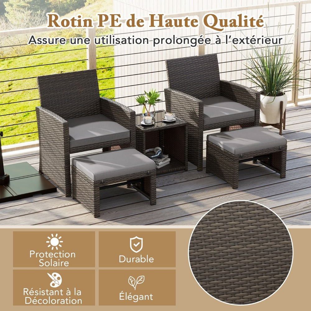 Ensemble Meuble de Salon 5PCS Salon de Jardin en Rotin PE avec Coussin pour Balcon Piscine Terrasse Gris/Blanc -