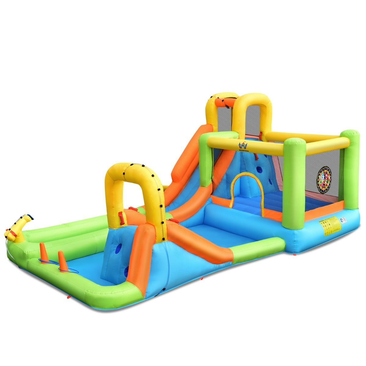 Château Gonflable 8 en 1 avec 2 Toboggans Parc Aquatique avec Maison de Saut Charge 135kg pour 3 Enfants de 3-10 Ans -
