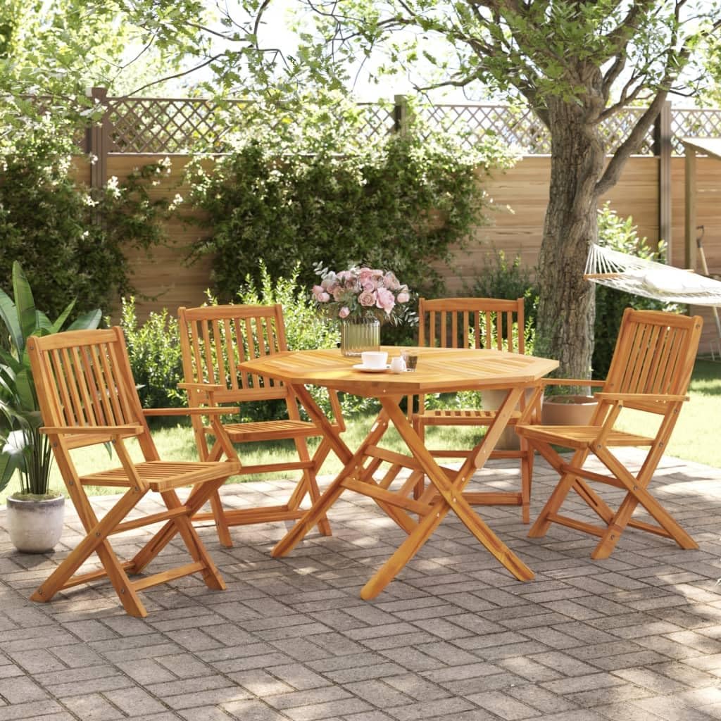 vidaXL Ensemble à Manger de Jardin Pliable 5 pcs Bois Massif d’Acacia, Ensemble de Salle à Manger d'extérieur, Meuble de Salle à Manger de Jardin, Table et chaises de Jardin