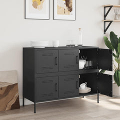 vidaXL Buffet, Armoire avec Pieds et Compartiments, Placard avec Porte, Meuble de Rangement Salon Intérieur, Noir 100,5x39x79 cm Acier