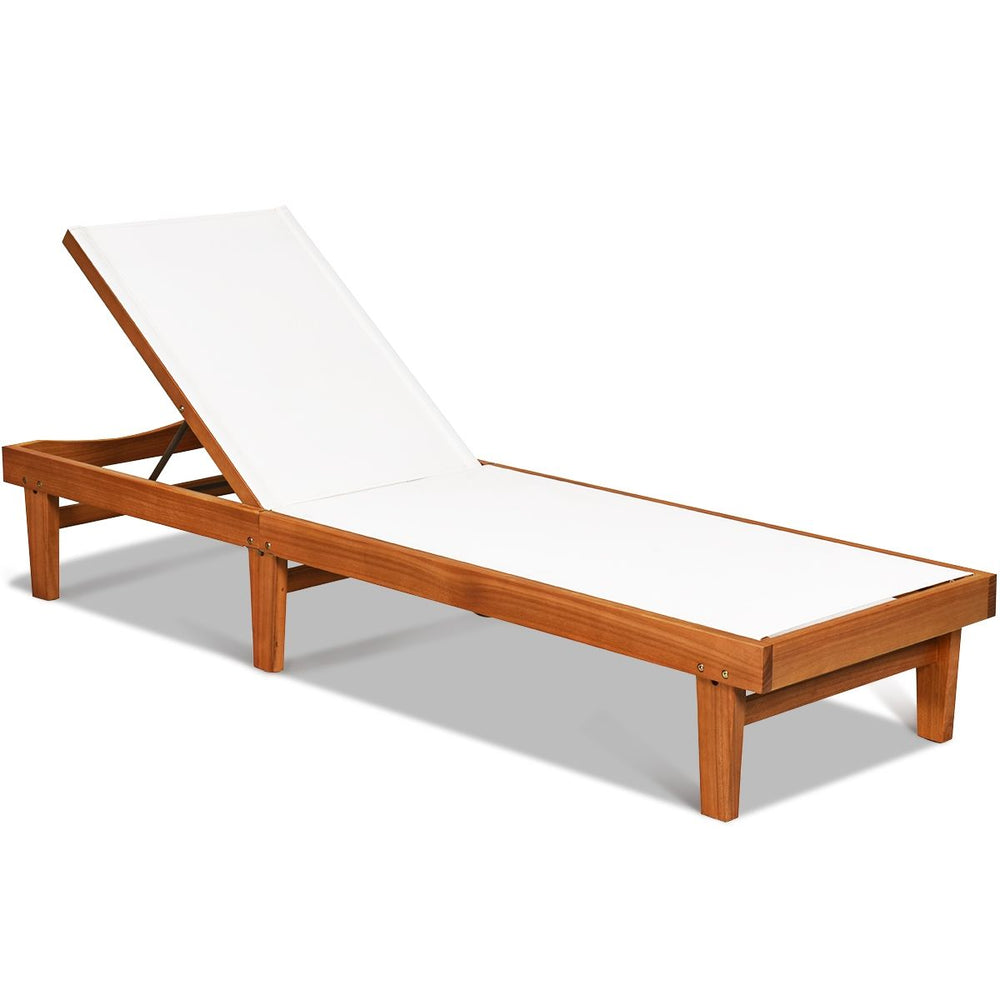 Chaise Longue de Jardin Dossier Inclinable en Bois d'Eucalyptus Tissu Respirant pour Patio Véranda Piscine Charge 180KG -