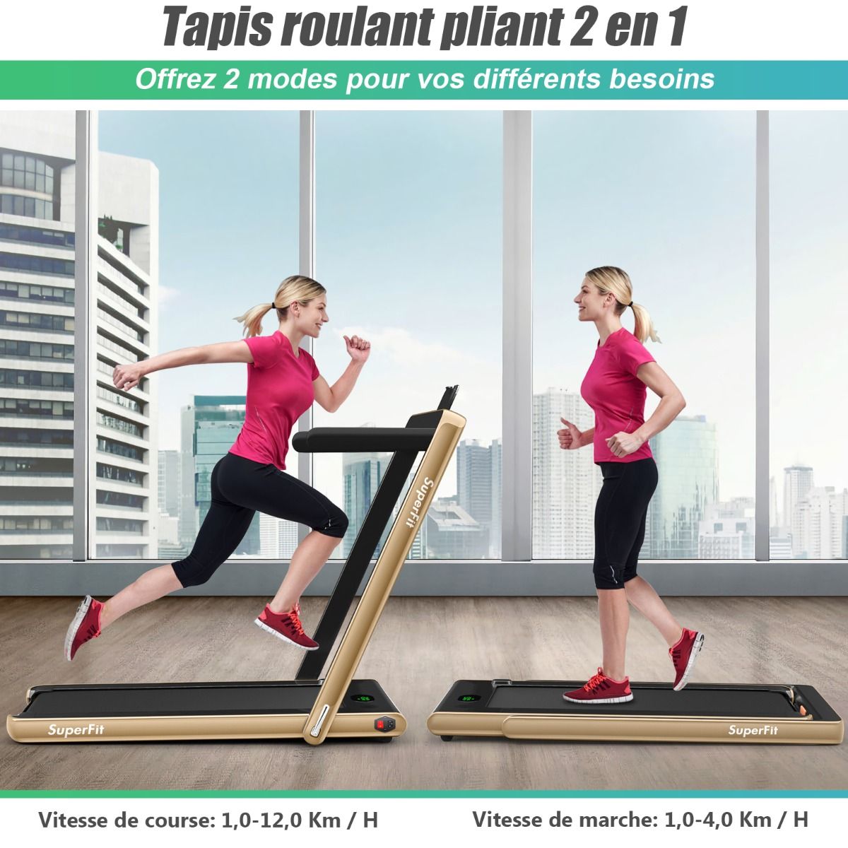 2 en 1 Tapis de Course Electrique Pliable 1  12 Km/H avec Haut-parleur Bluetooth Tlcommande Moteur 0,75HP Vert/Blanc/Noir/Rouge/Or/Noir et Argent/Bleu -