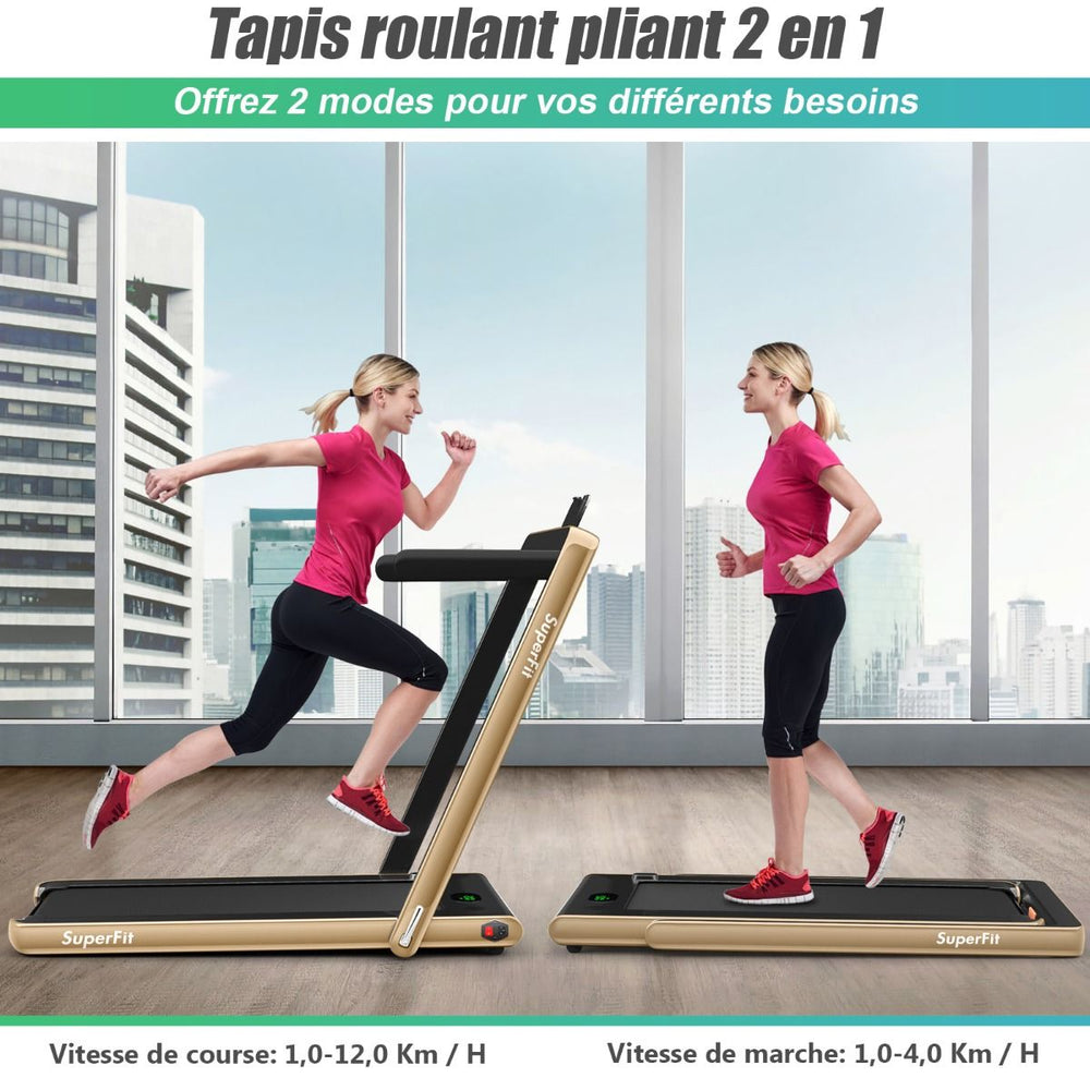 2 en 1 Tapis de Course Electrique Pliable 1  12 Km/H avec Haut-parleur Bluetooth Tlcommande Moteur 0,75HP Vert/Blanc/Noir/Rouge/Or/Noir et Argent/Bleu -