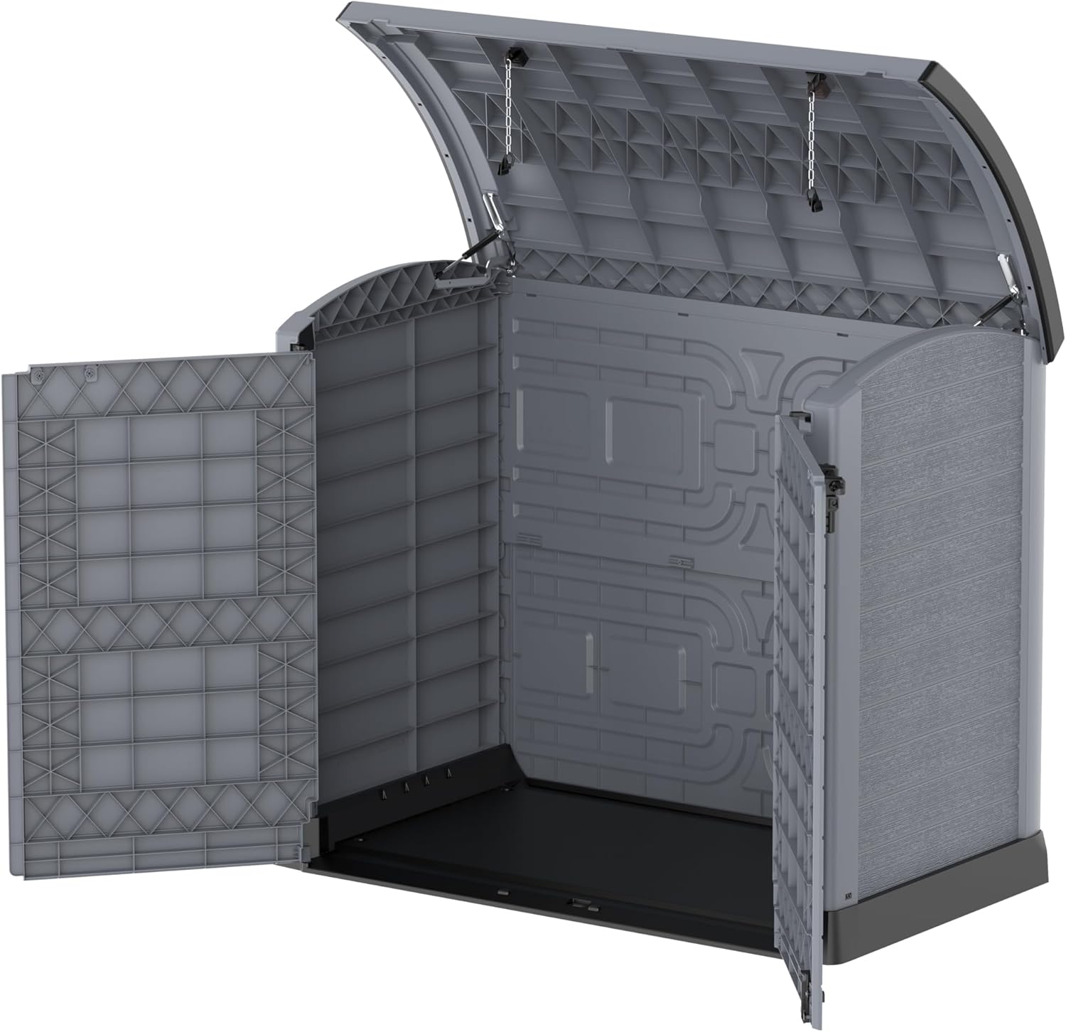 Duramax StoreAway 1200L Plastic Garden Shed/ Flat Lid,Outdoor Storage Shed,Wheelie Bin Hideaways,Wheelie bin box,Durable Construction,Ideal for Bikes,BBQs & 2x 240L Bins,145x85x125 cm,Brown