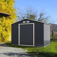 Abri de Jardin en Métal 5,29 77 x 191 x 202 cm avec 2 Portes Coulissantes Verrouillables 4 Trous d’Aération Gris pour Vélo -