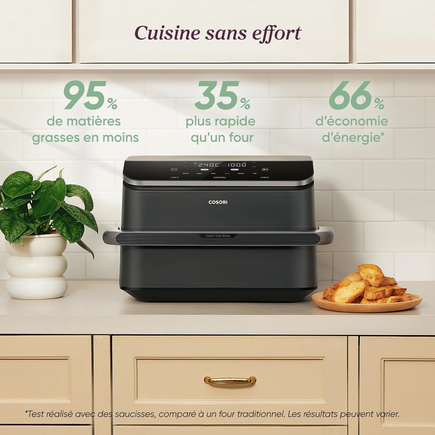 COSORI Air Fryer 10L Twinfry,Dual Zone Avec Sparateur Amovible,Capacit Flexible de 10L,Friteuse sans Huile 6-en-1,35鈩240鈩66% d'nergie en Moins,Livre de Recettes et Application