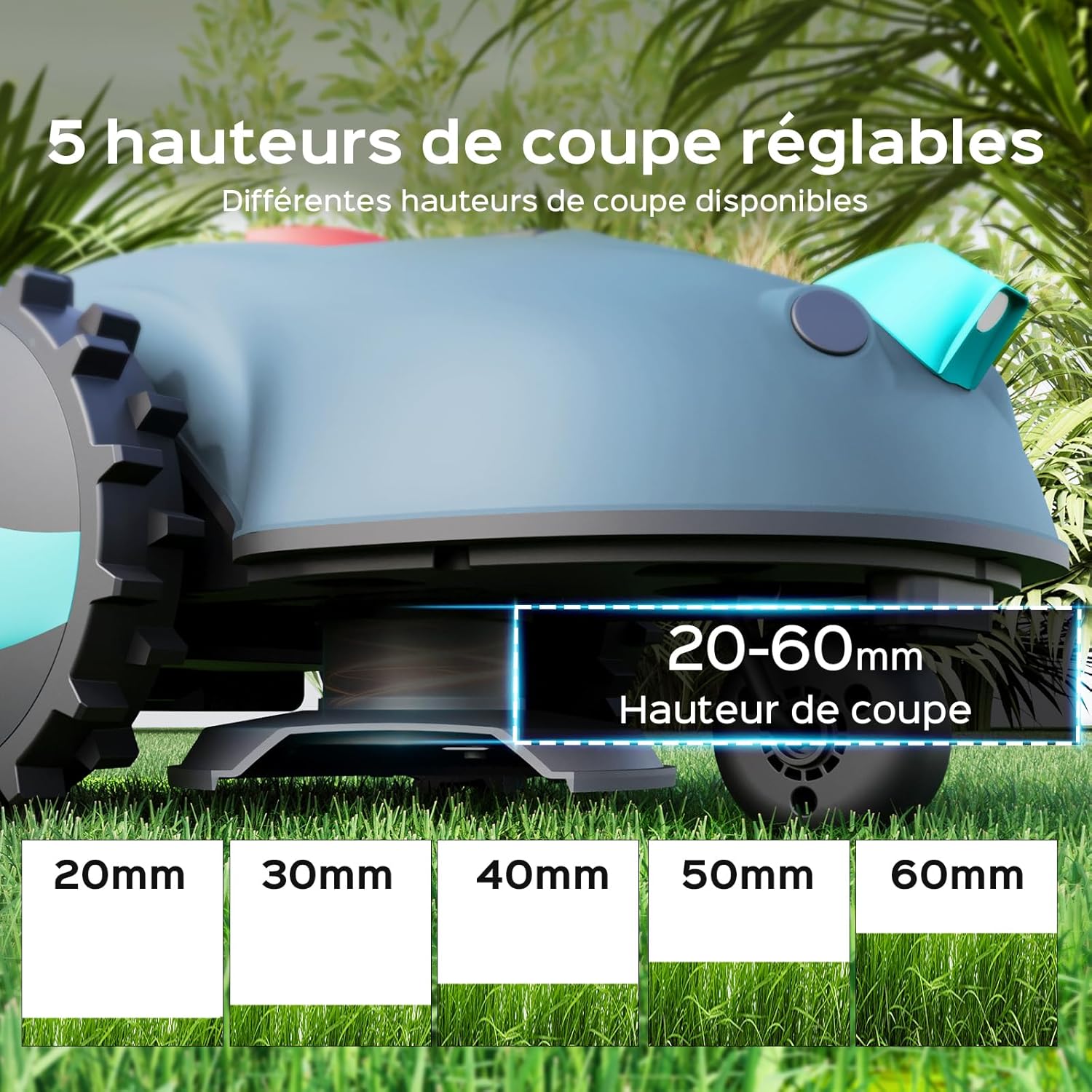 YARDCARE V100 Robot Tondeuse sans Fil Périphérique,avec Navigation par Vision, Évitement d'obstacles(150 Sortes), Robot Tondeuse Gazon avec Batterie 4 Ah, Lame de Rechange