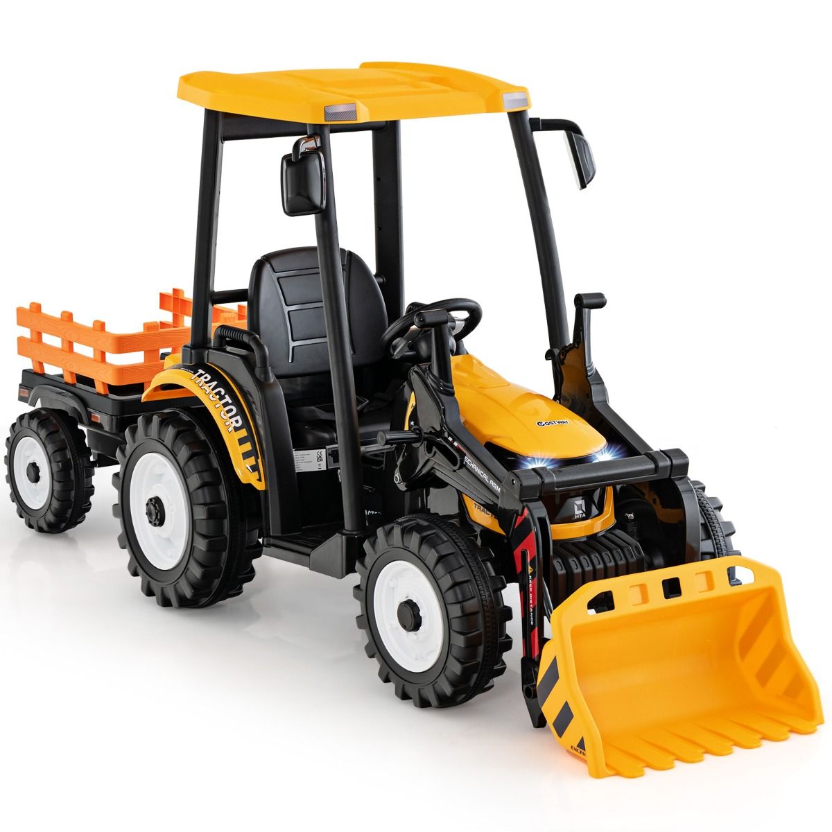 12V Tracteur lectrique Enfants avec Pelle&Remorque Amovible Vhicule lectrique  6 Roues avec Tlcommande & Musique 3-6 km/h pour 3-8 Ans Jaune/Vert -