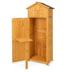 Armoire de Jardin en Bois Impermable avec Toit Abri de Jardin avec Table Pliable tagres et 8 Crochets 75x50x180,5CM -