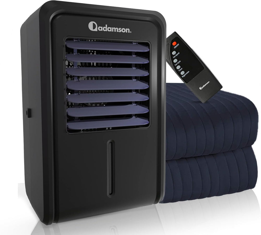Adamson B10 Refroidisseur Lit Twin 190x100 CM + Surmatelas Rafraichissant 100% Coton + Matelas Climatisé Idéal Contre Les Sueurs Nocturnes + pour Les Dormeurs Chauds - Garantie 5 Ans - Bleu Marine