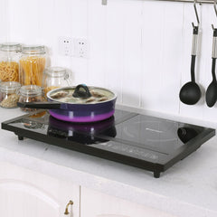 Double Plaque de Cuisson Electrique en Vitrocéramique 1800W+1800W 2 Zones 8 Niveaux de Température/Puissance Variables Noir -