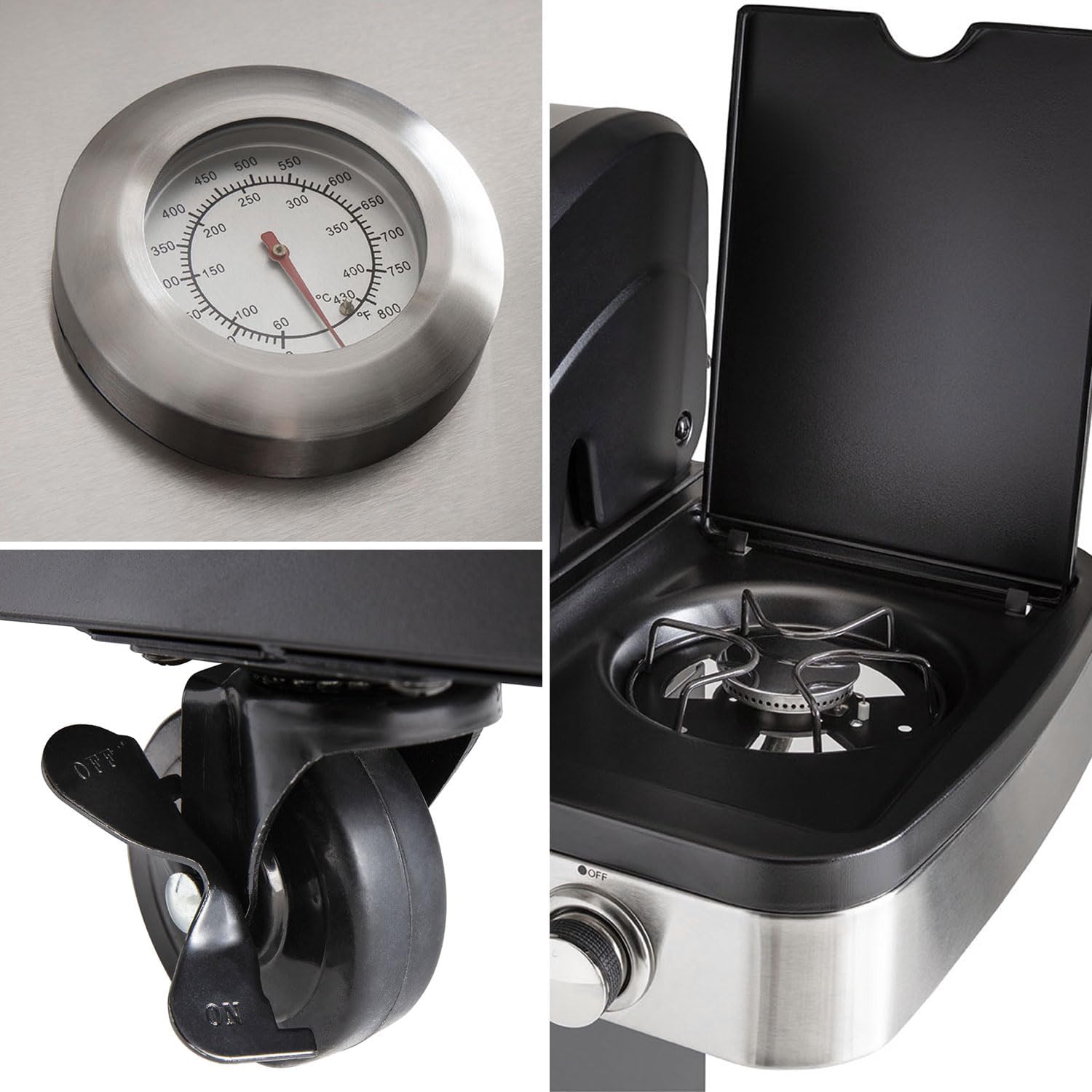 Cook'in Garden Cuisine extérieure modulable FIDGI 3 - Barbecue au gaz 3 brûleurs avec thermomètre Meuble d'appoint desserte et évier