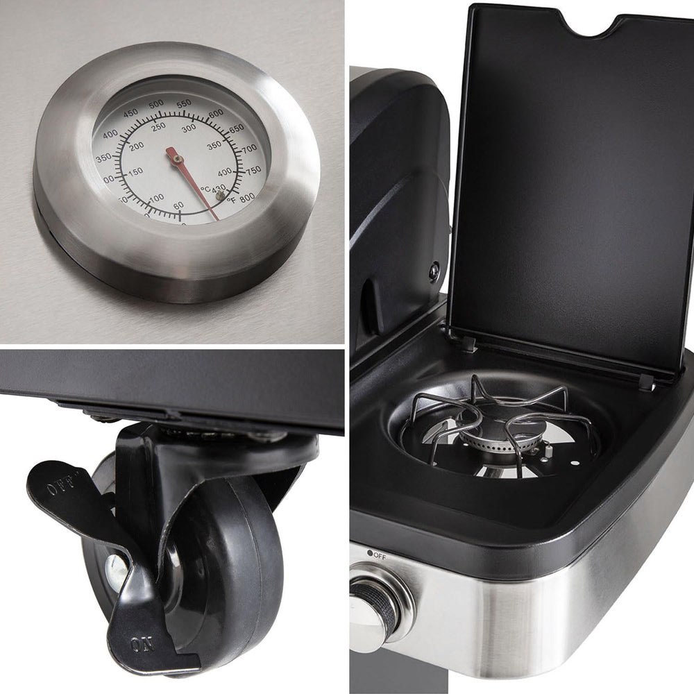 Cook'in Garden Cuisine extérieure modulable FIDGI 3 - Barbecue au gaz 3 brûleurs avec thermomètre Meuble d'appoint desserte et évier