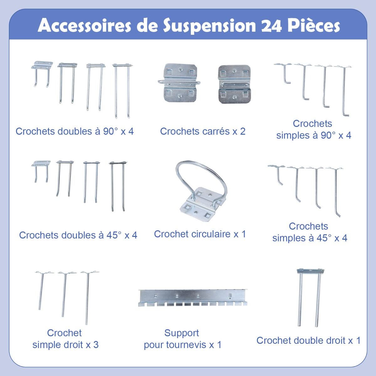 Établi de Bricolage 121 x 61 cm Table de Travail en Métal de 230 kg avec 3 Panneaux Perforés 24 Accessoires de Suspension Noir/Bleu Marine -