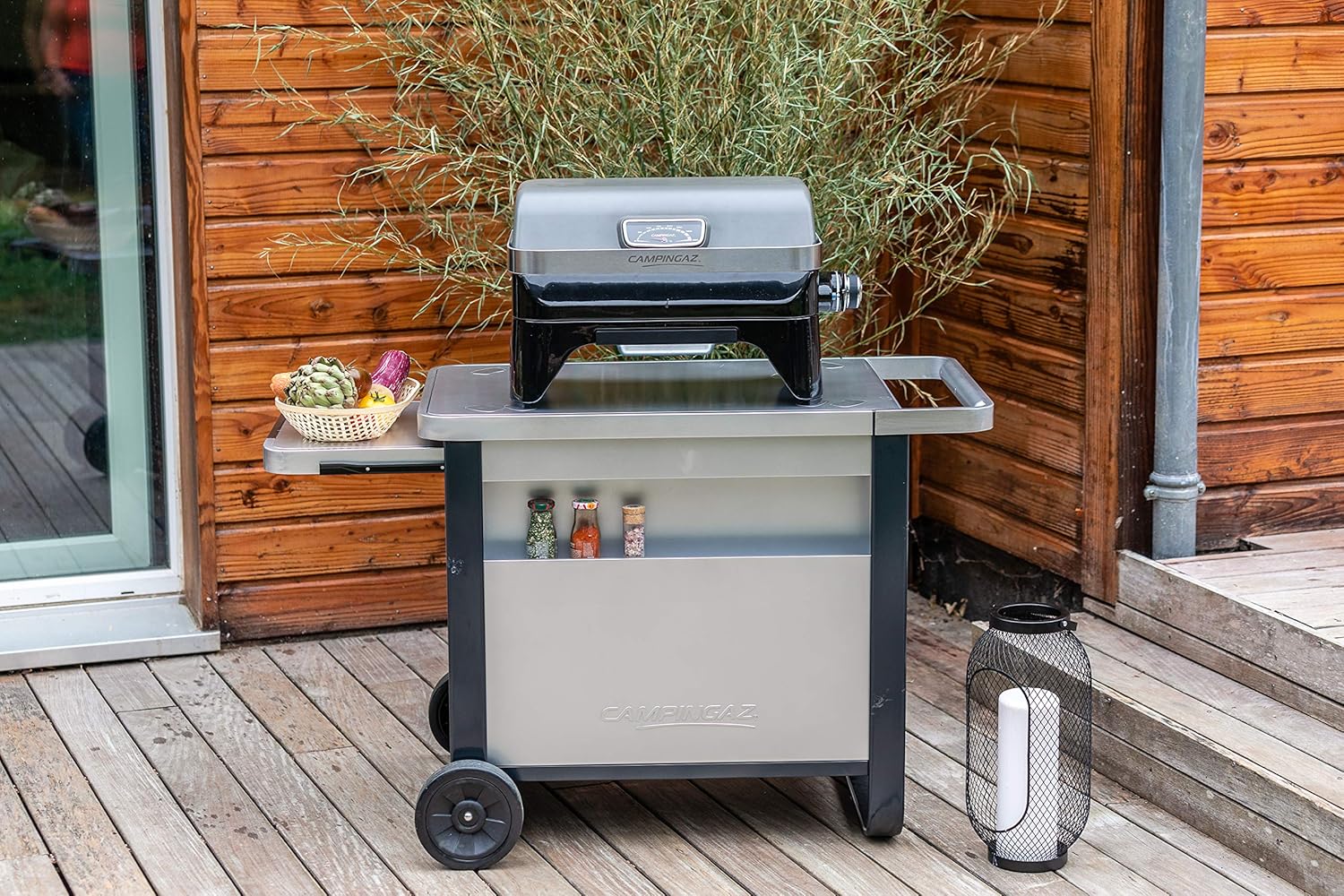Attitude2go,Barbecue de Table à Faible fumée,BBQ Portable,à Couvercle,thermomètre,et Grille en Fonte,Alimentation : Cartouche de gaz CV 470 Plus,Gris