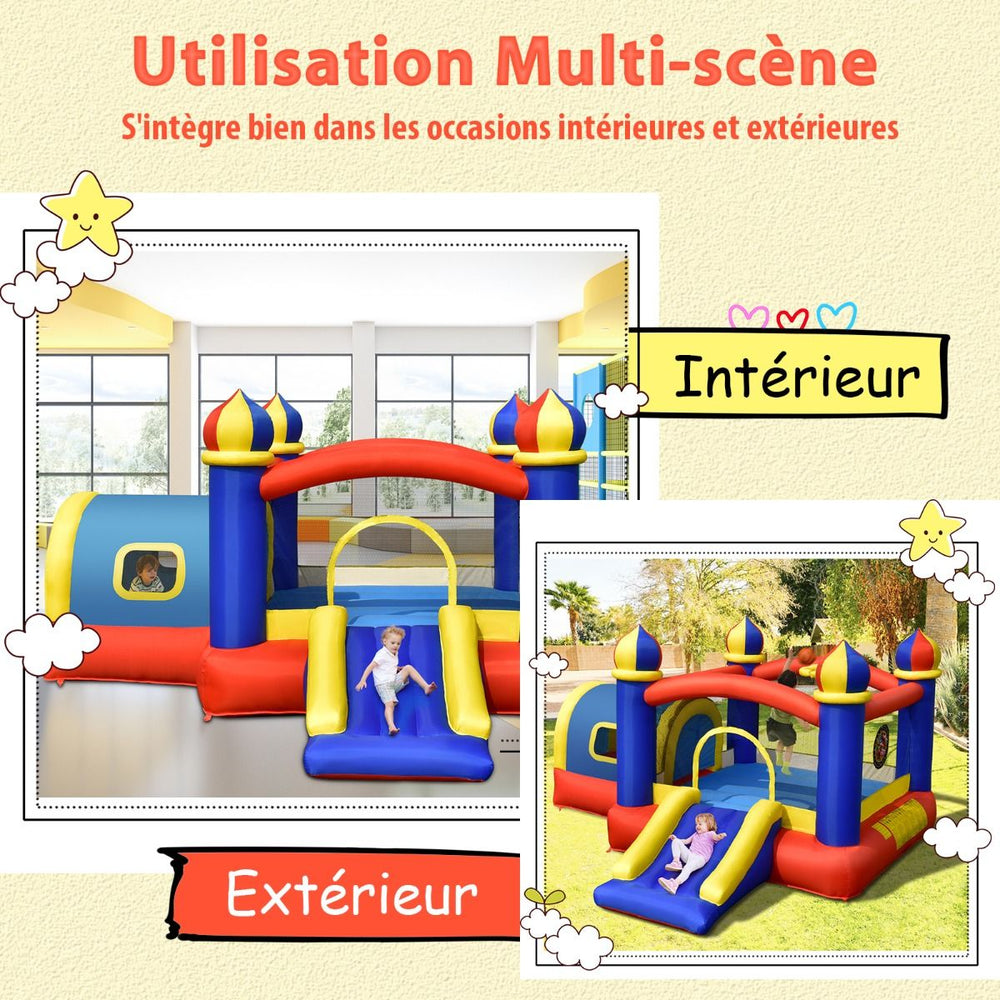 Château Gonflable pour Enfant avec Espace de Rebonds Petite Maison Toboggan Panier de Basket(sans Gonfleur) -