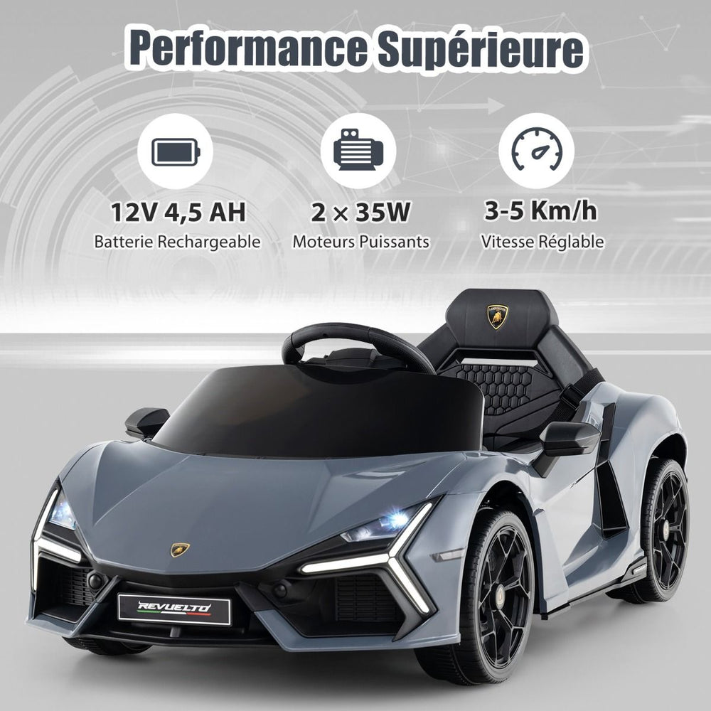 Voiture Electrique 12V pour Enfants Sous Licence Revuelto Télécommande Portes Hydrauliques pour 37-95 Mois Gris/Orange -