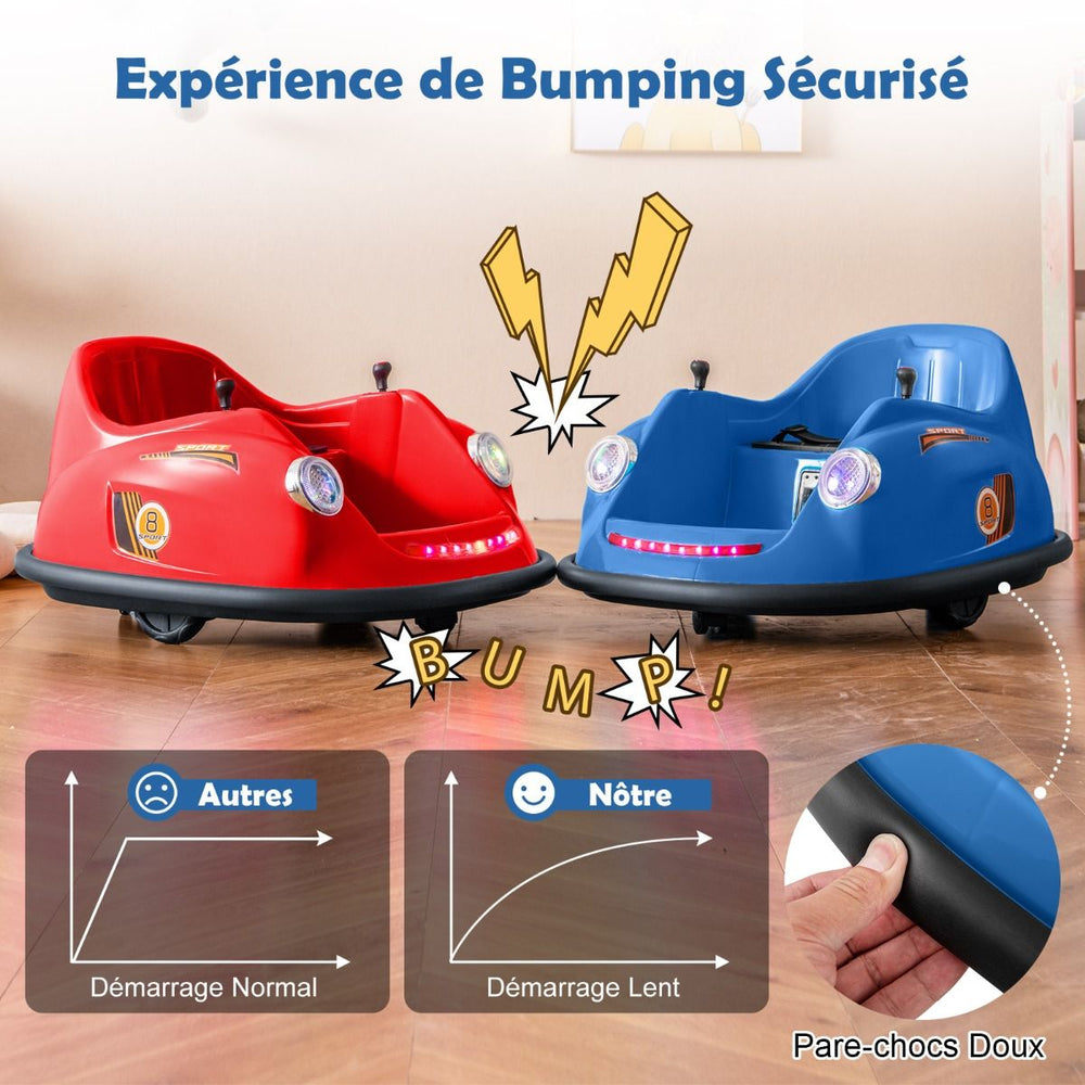 Auto-tamponneuse Electrique 12V pour Enfants Alimentée par Batterie Télécommande Lumières LED Musique pour les 2-5 Ans Rose/Rouge/Bleu -