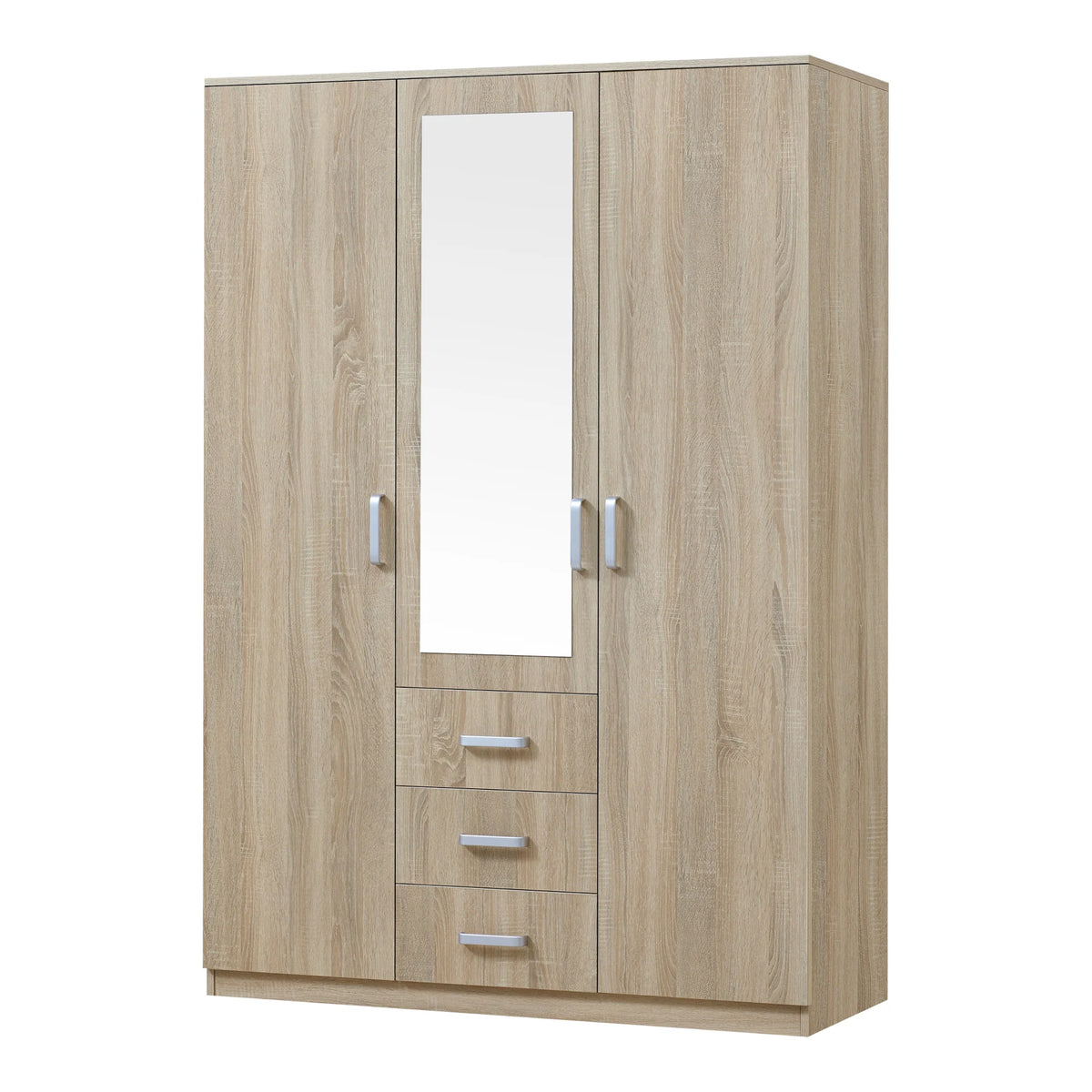Armoire de chambre garde-robe moderne meuble de rangement intemporel 5 tagres 3 tiroirs + miroir MDF 176 x 120 x 52 cm effet ch锚ne sonoma 03_0006369