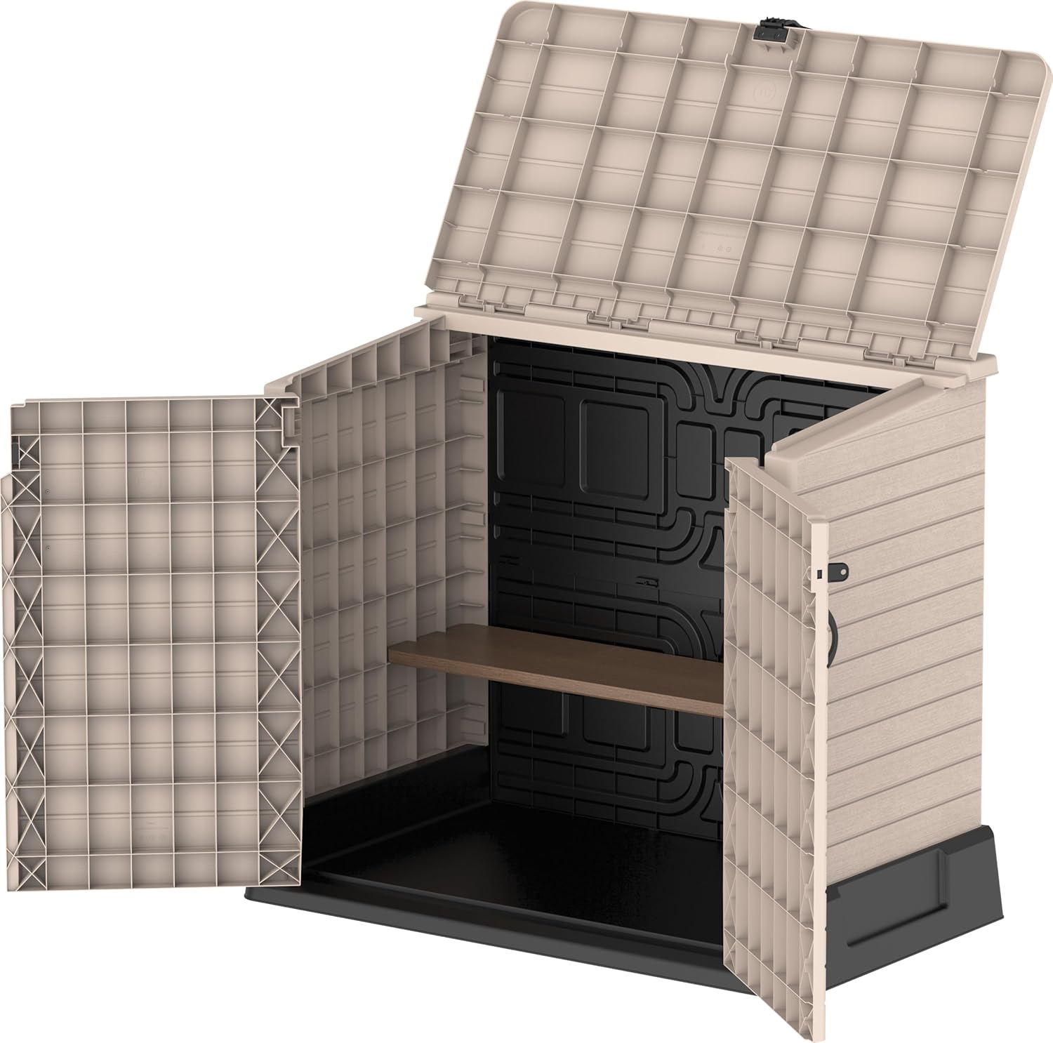 Duramax StoreAway 1200L Plastic Garden Shed/ Flat Lid,Outdoor Storage Shed,Wheelie Bin Hideaways,Wheelie bin box,Durable Construction,Ideal for Bikes,BBQs & 2x 240L Bins,145x85x125 cm,Brown