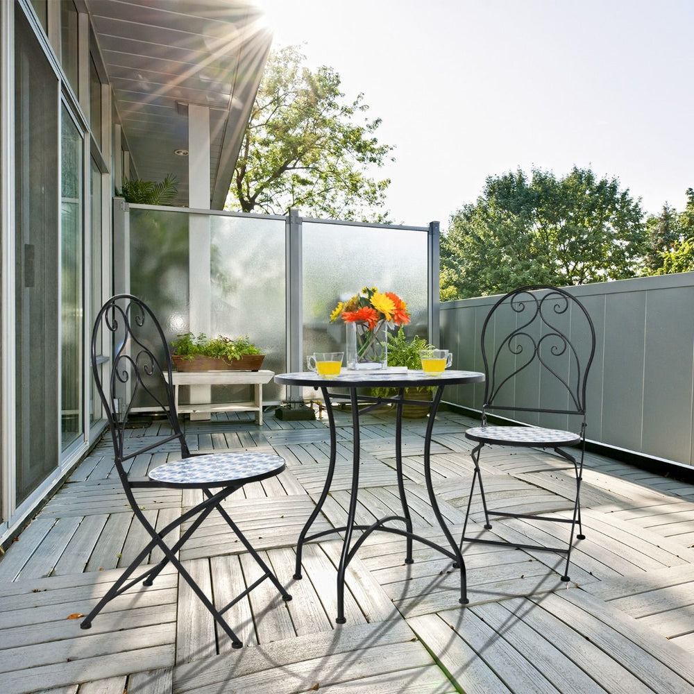 Ensemble Table et 2 Chaises Pliantes de Bistrot 2 Personnes Design Carreaux de Mosa茂que Colls sur du Ciment pour Terrasse -