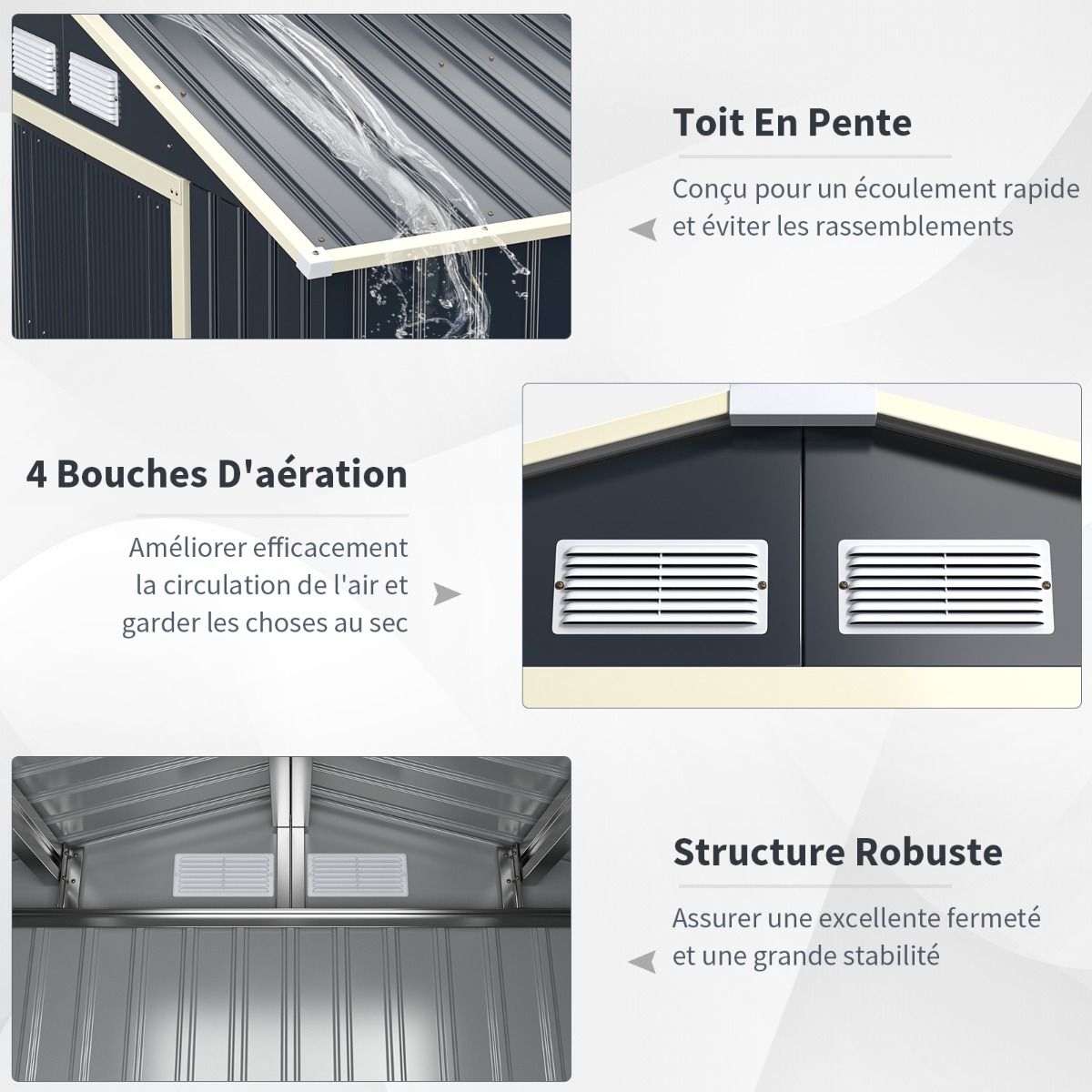 Abri de Jardin en Métal & Extension 10.85avec 2 Portes Coulissantes Verrouillables 4 Trous d’Aération Gris pour Vélo -