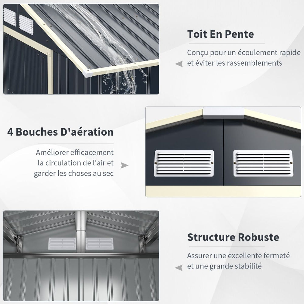 Abri de Jardin en Métal & Extension 10.85avec 2 Portes Coulissantes Verrouillables 4 Trous d’Aération Gris pour Vélo -