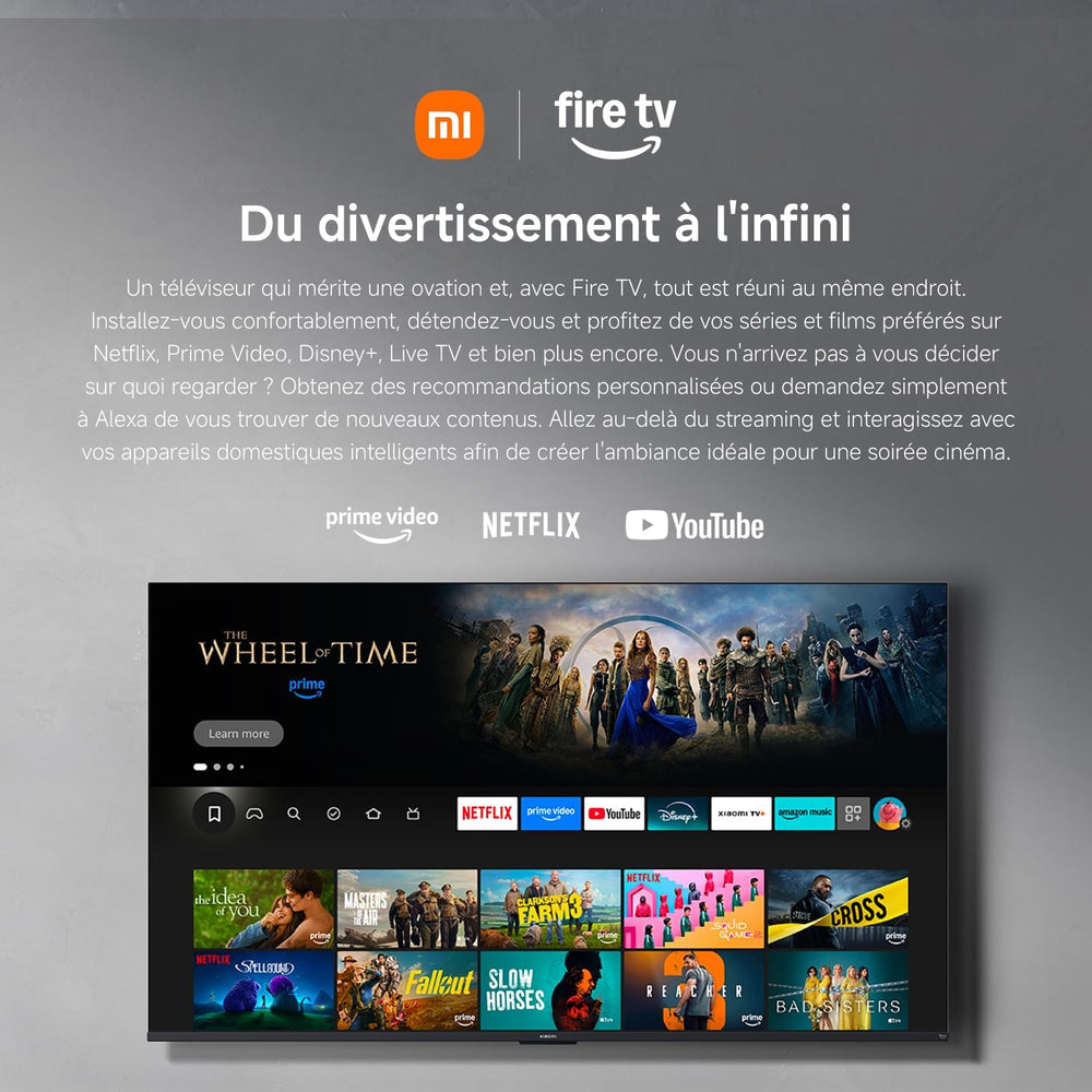 Xiaomi TV F 50 127 cm (50 Pouces) 4K UHD Smart TV Fire TV Contrôle Vocal Alexa HDR10 MEMC Mode Game Boost 120Hz 2Go+32Go Compatible avec AirPlay