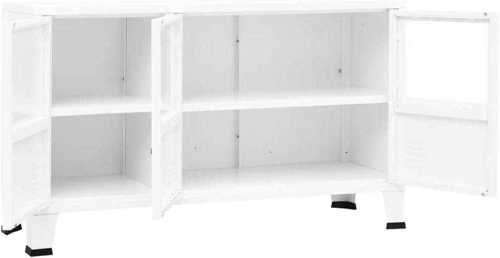 vidaXL Buffet Industriel Armoire Latérale Meuble de Rangement Armoire de Rangement Salle de Séjour Maison Intérieur Blanc 105x35x62 cm Métal et Verre
