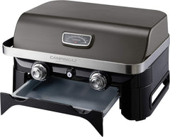 Attitude2go,Barbecue de Table à Faible fumée,BBQ Portable,à Couvercle,thermomètre,et Grille en Fonte,Alimentation : Cartouche de gaz CV 470 Plus,Gris