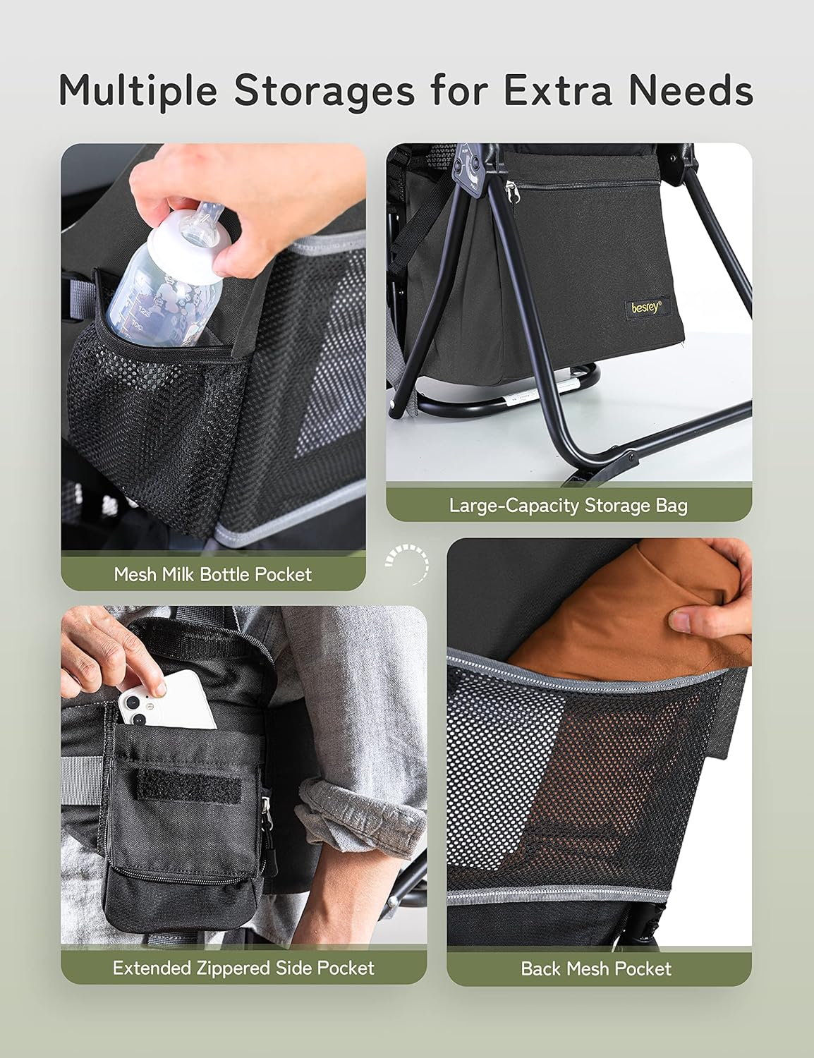 besrey Porte-bébé de randonnée, Sac à dos pour enfant, à usage en extérieur, Pliable - Noir