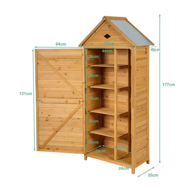 Abri de jardin extrieur  5 etagres cabane verrouillable en bois de sapin toit en tle galvanise 20_0005485 -