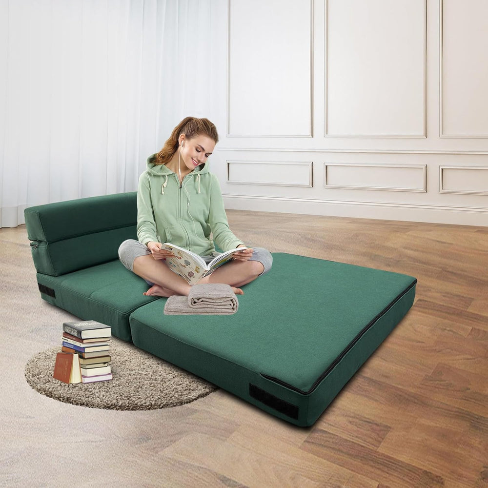 ANONER Canapé de Sol Convertible Canapé Convertible 1 Place, Canape Lit 1 Place en Mousse à Mémoire de Forme & Oreiller, Matelas Pliant Sofa pour Chambre Salon, Vert Foncé