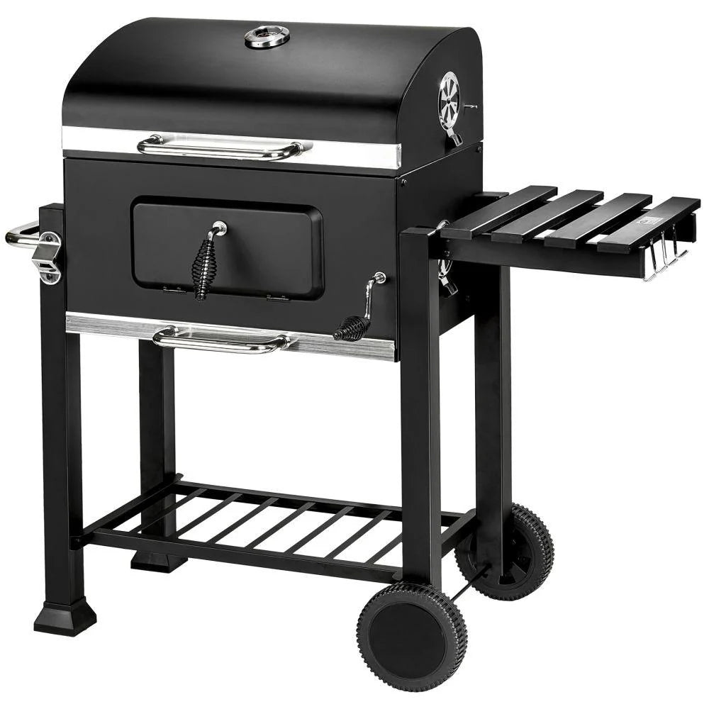 Barbecue  charbon de bois 3 en 1 avec thermomtre avec grille  hauteur rglable noir 1508003 -