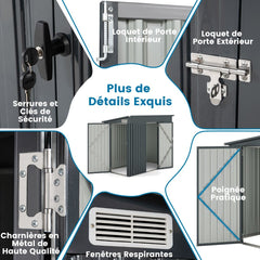 Abri de Jardin Extérieur Abri à Outils de Jardin avec 2 Portes Design Incliné Aérations Cadre en Métal Galvanisé 235x117x185cm Gris Foncé -